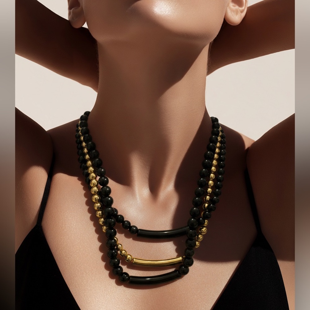 Elegant Black and Gold Beaded Necklace